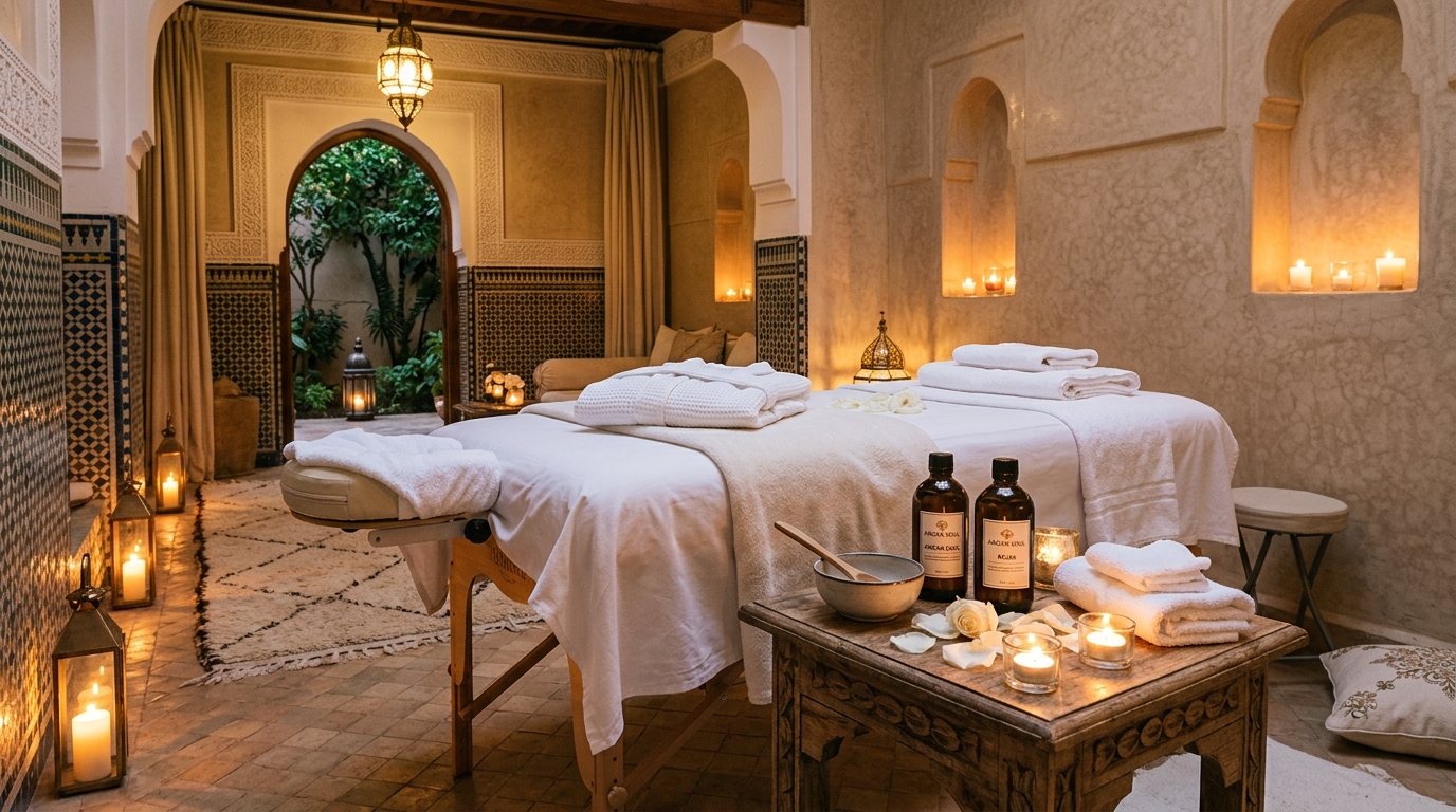 Masseuse professionnelle réalisant un massage relaxant à domicile à Marrakech